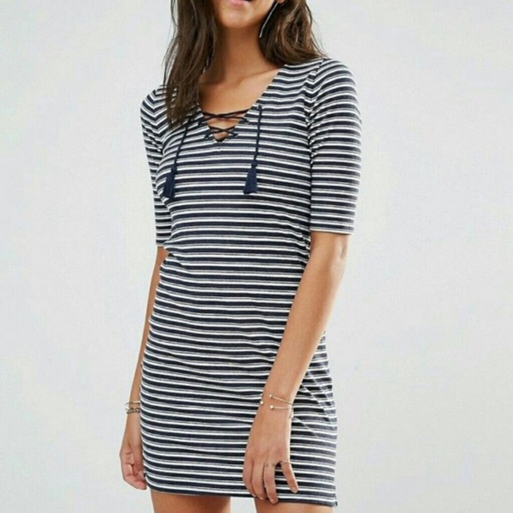 Hollister Navy and White striped dress (fitted)